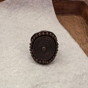 Antique-Style Circular Beaded Metal Statement Ring - Copper Tone